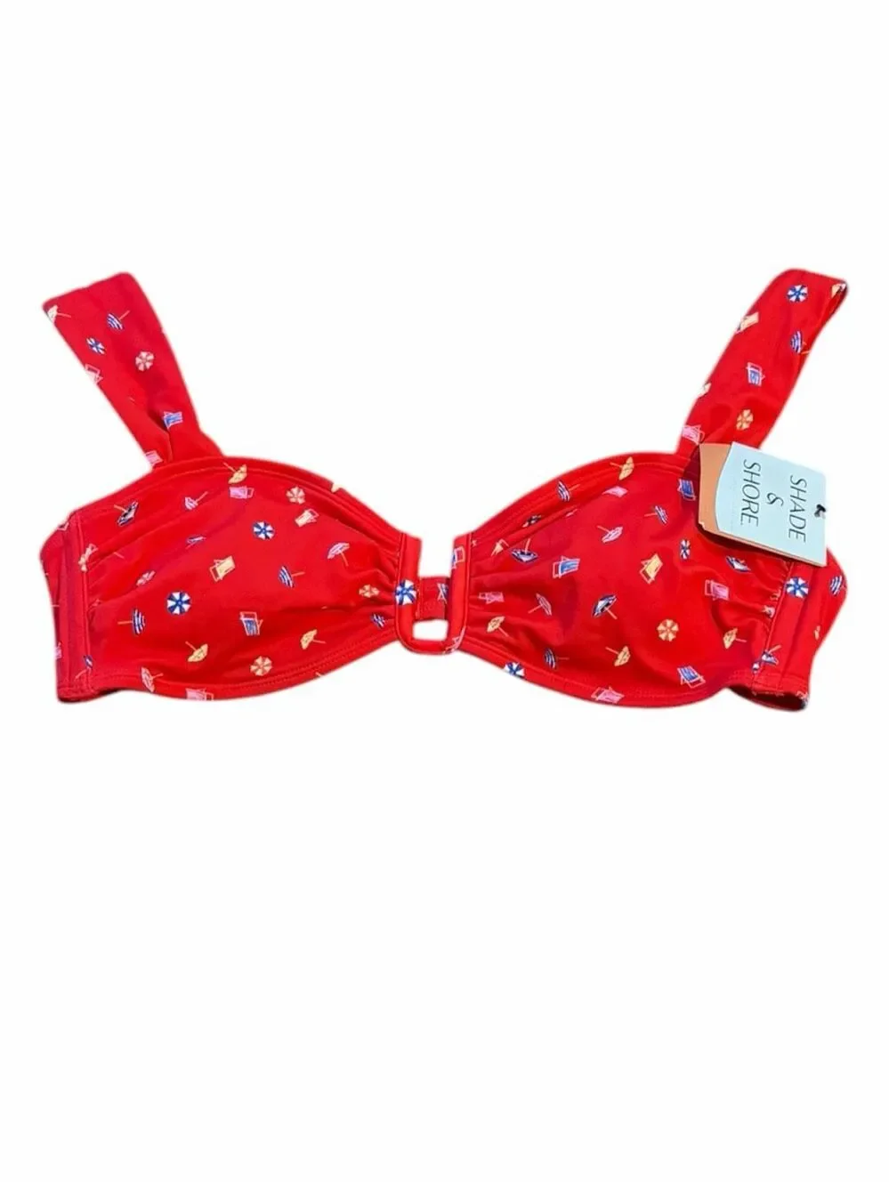 SHADE & SHORE NWT Red U-Wire Bralette Bikini Top Beach Print Size Large